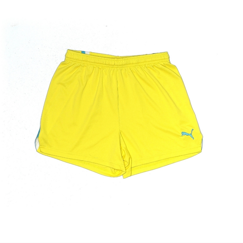 Puma Bright Yellow Athletic Shorts with Teal Logo